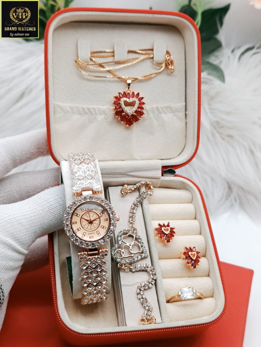 "Luxury Jewelry Set in Red Case - VIP Brand Watches"