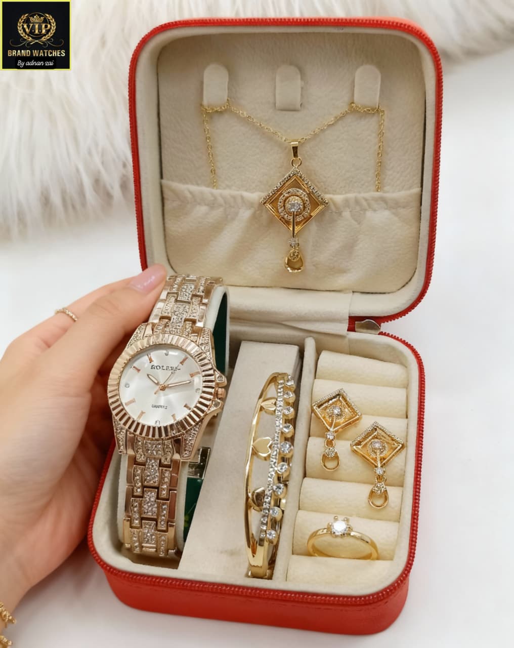"Luxury Jewelry Set in Red Case - VIP Brand Watches"