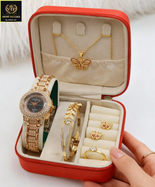 "Luxury Jewelry Set in Red Case - VIP Brand Watches"